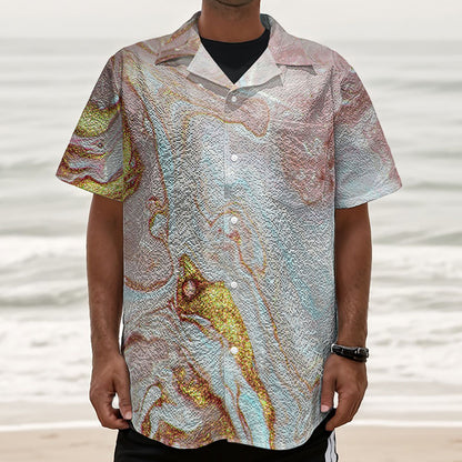 Pink Gold Liquid Marble Print Textured Short Sleeve Shirt
