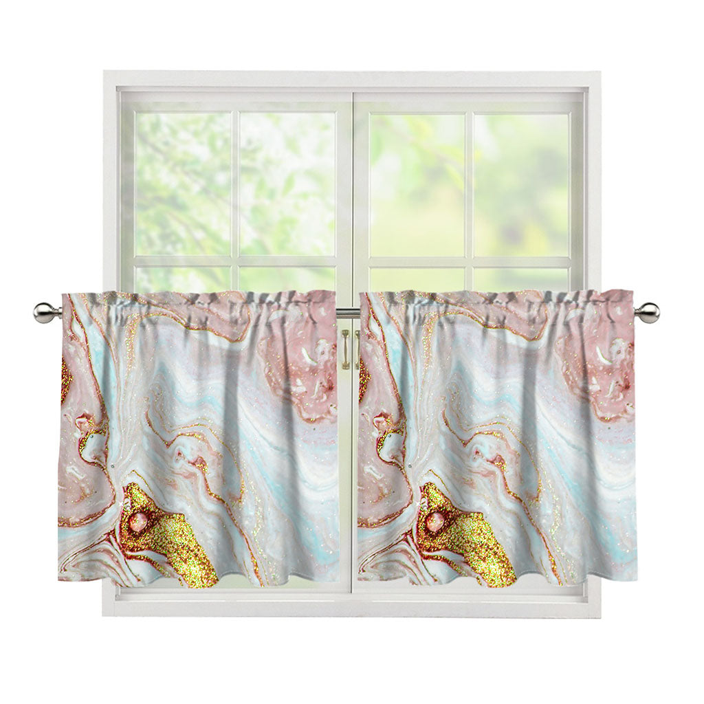 Pink Gold Liquid Marble Print Tier Curtains