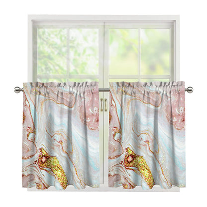 Pink Gold Liquid Marble Print Tier Curtains