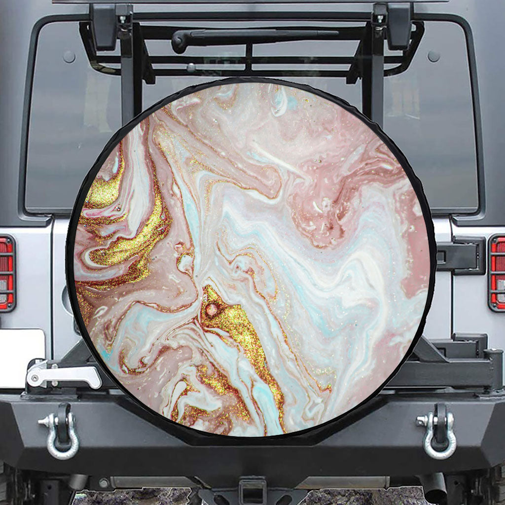 Pink Gold Liquid Marble Print Tire Cover