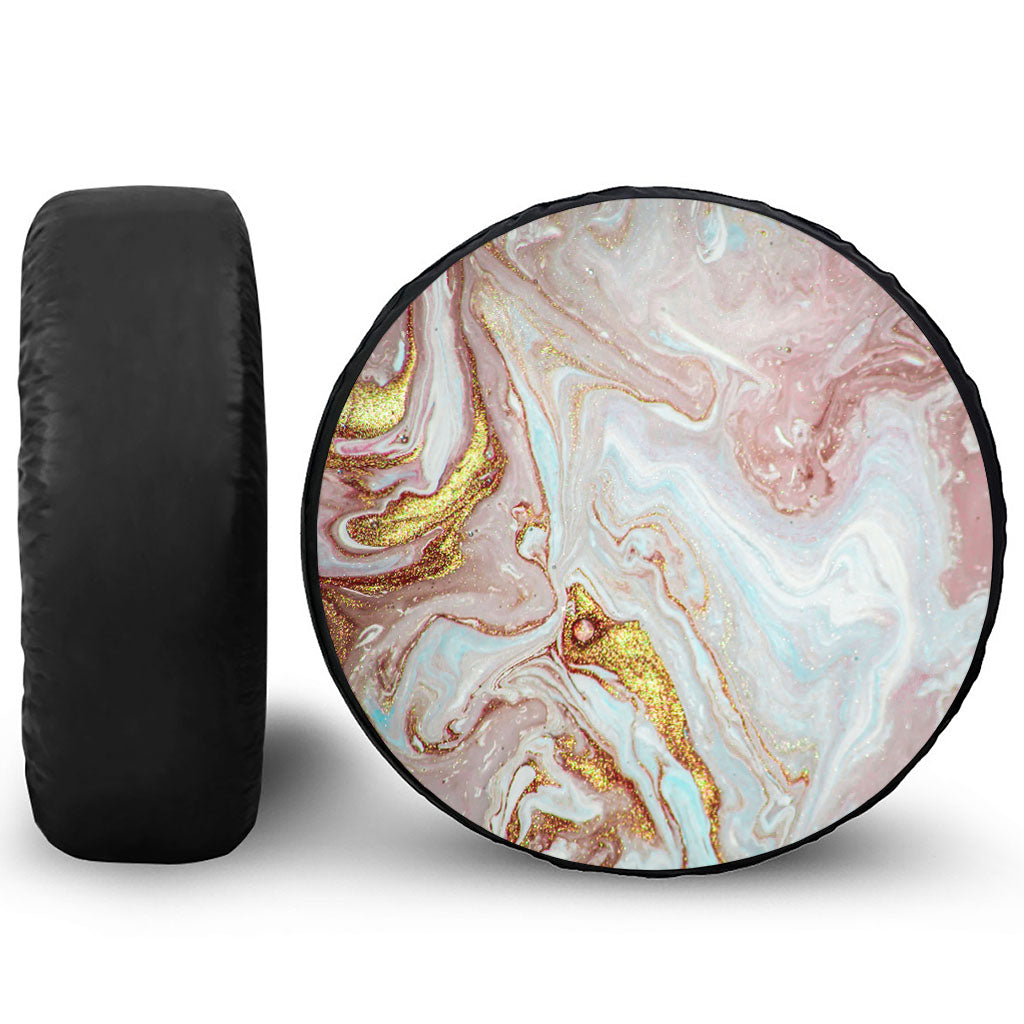 Pink Gold Liquid Marble Print Tire Cover