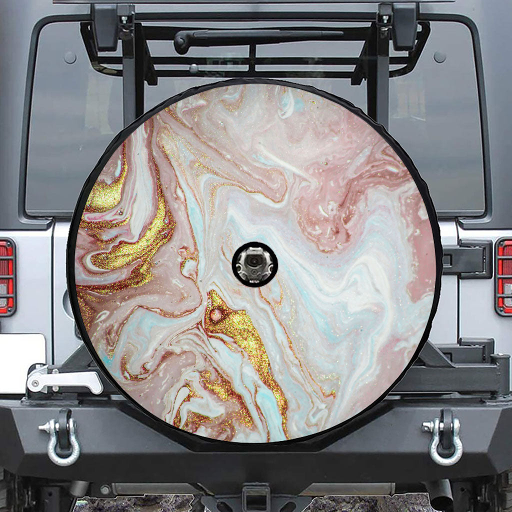 Pink Gold Liquid Marble Print Tire Cover With Camera Hole