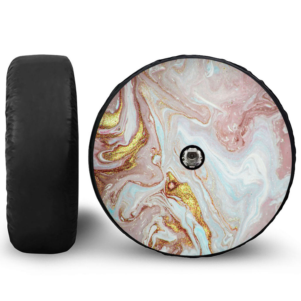 Pink Gold Liquid Marble Print Tire Cover With Camera Hole