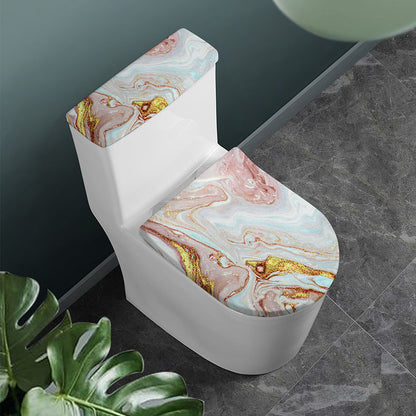 Pink Gold Liquid Marble Print Toilet Lid And Tank Cover Set