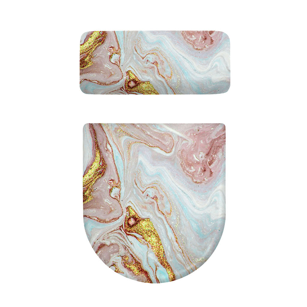 Pink Gold Liquid Marble Print Toilet Lid And Tank Cover Set