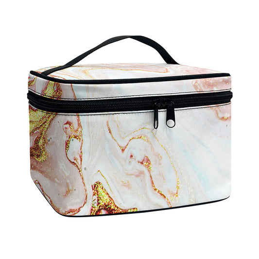 Pink Gold Liquid Marble Print Travel Makeup Bag