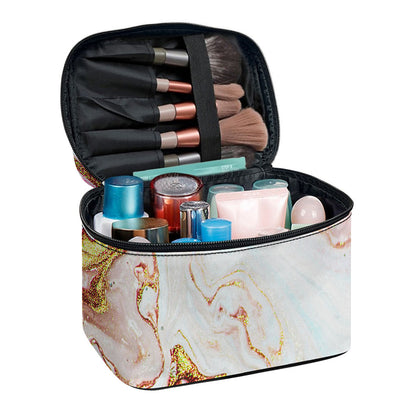 Pink Gold Liquid Marble Print Travel Makeup Bag