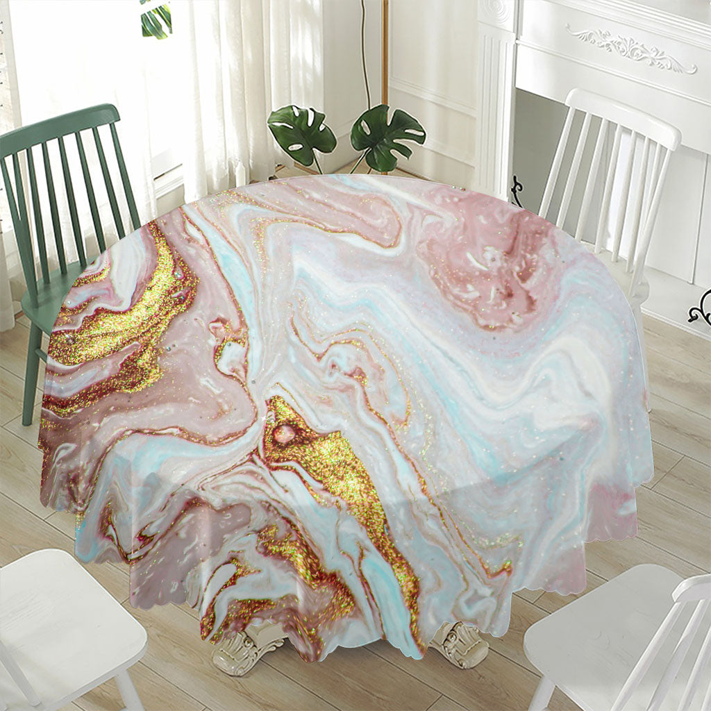 Pink Gold Liquid Marble Print Waterproof Round Tablecloth