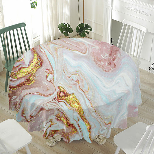 Pink Gold Liquid Marble Print Waterproof Round Tablecloth
