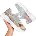 Pink Gold Liquid Marble Print White Chunky Shoes
