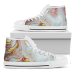 Pink Gold Liquid Marble Print White High Top Sneakers