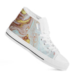 Pink Gold Liquid Marble Print White High Top Sneakers