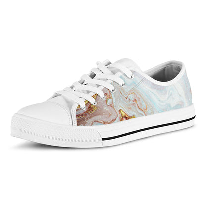 Pink Gold Liquid Marble Print White Low Top Sneakers
