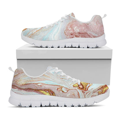 Pink Gold Liquid Marble Print White Running Shoes