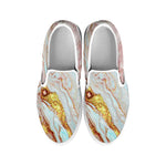 Pink Gold Liquid Marble Print White Slip On Sneakers