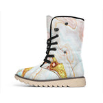 Pink Gold Liquid Marble Print Winter Boots