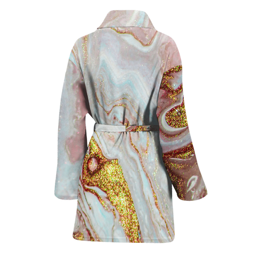 Pink Gold Liquid Marble Print Women's Bathrobe