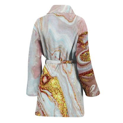 Pink Gold Liquid Marble Print Women's Bathrobe