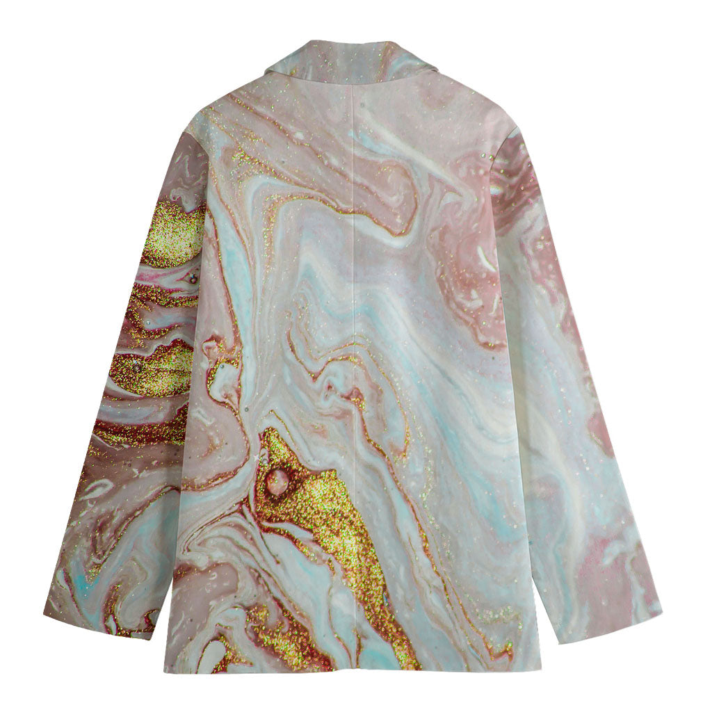 Pink Gold Liquid Marble Print Women's Blazer
