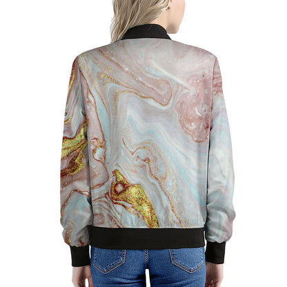 Pink Gold Liquid Marble Print Women's Bomber Jacket