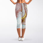 Pink Gold Liquid Marble Print Women's Capri Leggings
