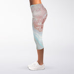 Pink Gold Liquid Marble Print Women's Capri Leggings