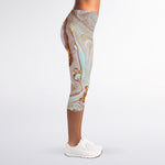 Pink Gold Liquid Marble Print Women's Capri Leggings