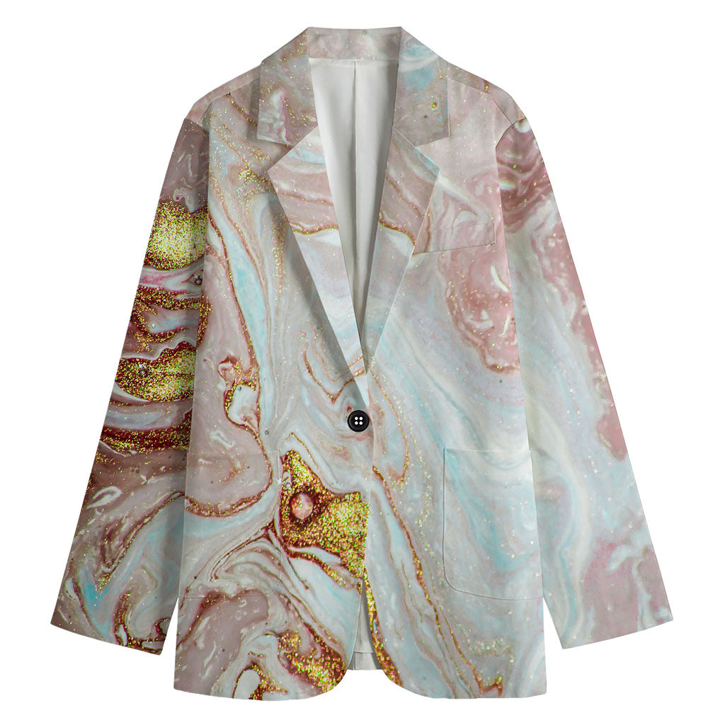 Pink Gold Liquid Marble Print Women's Cotton Blazer
