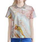Pink Gold Liquid Marble Print Women's Polo Shirt