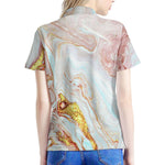 Pink Gold Liquid Marble Print Women's Polo Shirt