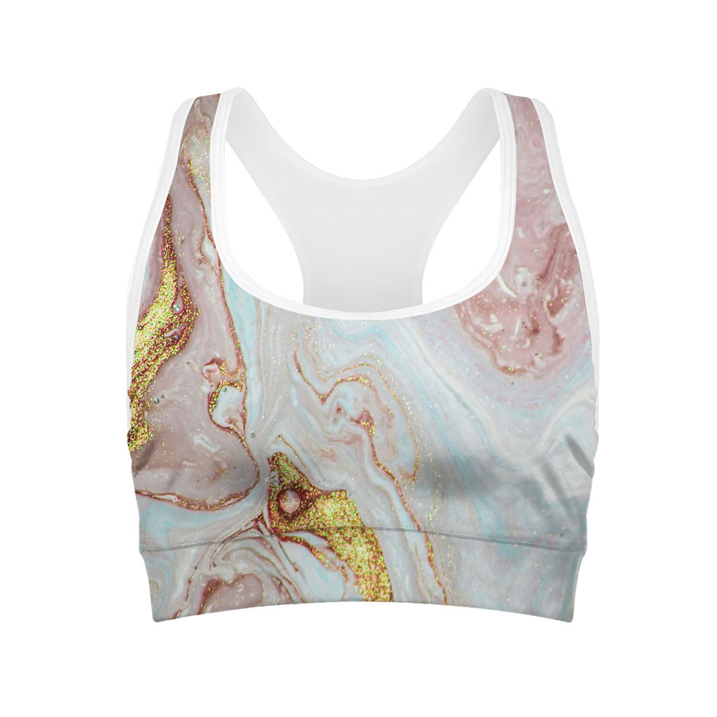 Pink Gold Liquid Marble Print Women's Sports Bra