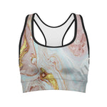 Pink Gold Liquid Marble Print Women's Sports Bra