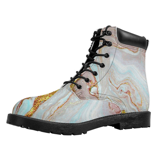 Pink Gold Liquid Marble Print Work Boots