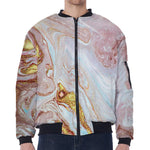 Pink Gold Liquid Marble Print Zip Sleeve Bomber Jacket