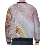 Pink Gold Liquid Marble Print Zip Sleeve Bomber Jacket