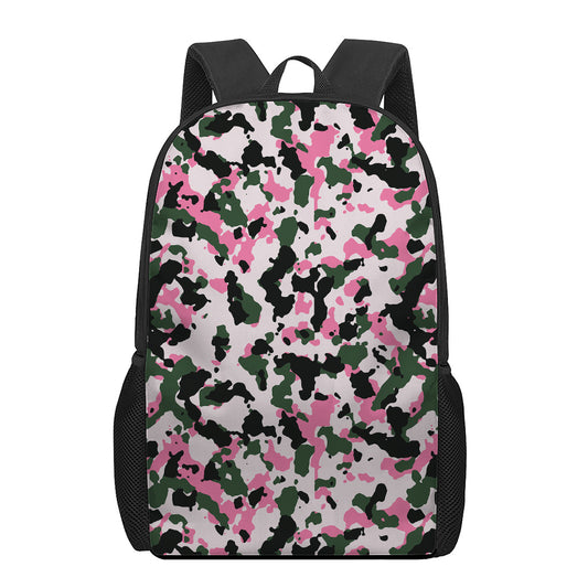 Pink Green And Black Camouflage Print 17 Inch Backpack