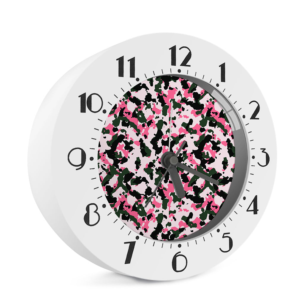 Pink Green And Black Camouflage Print Alarm Clock
