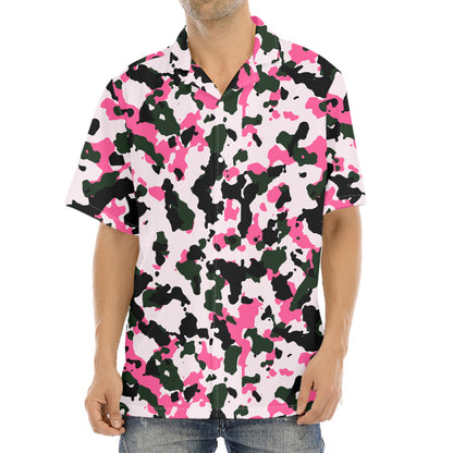 Pink Green And Black Camouflage Print Aloha Shirt