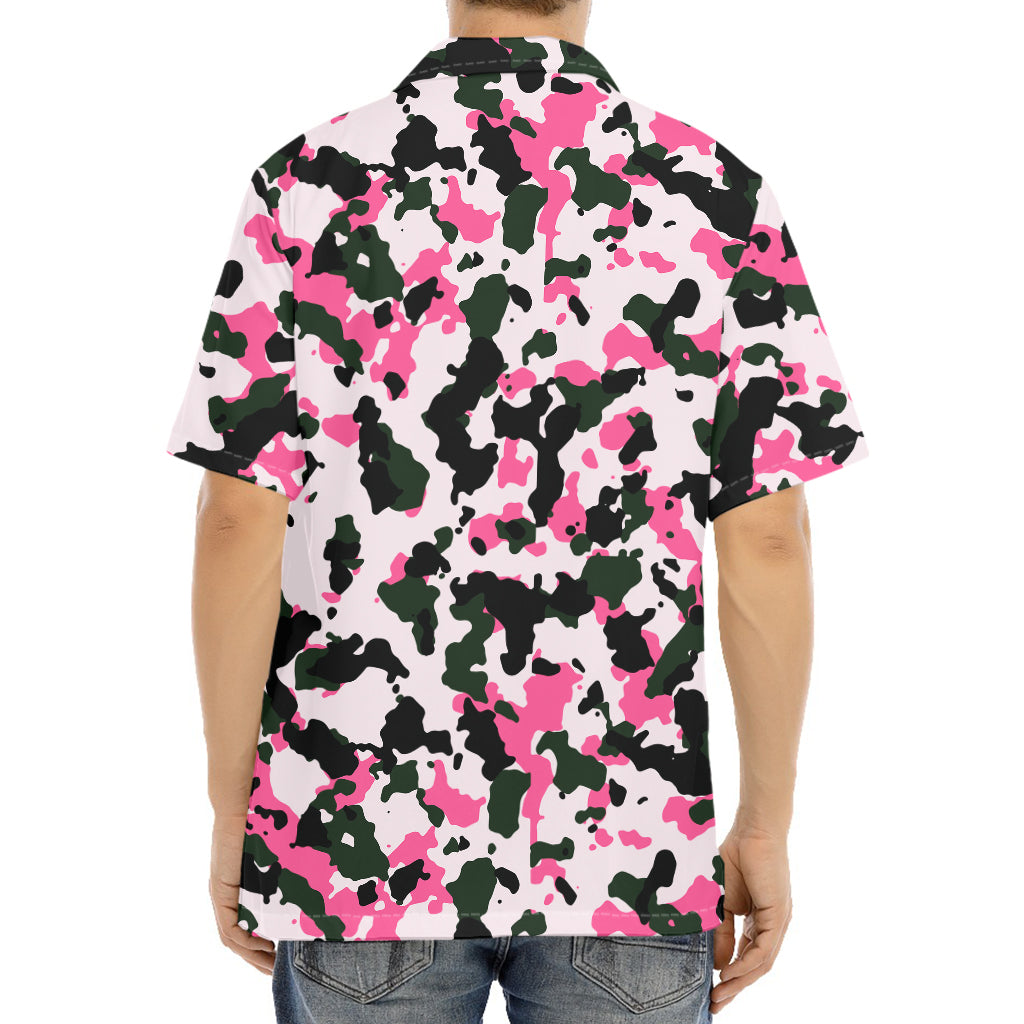 Pink Green And Black Camouflage Print Aloha Shirt