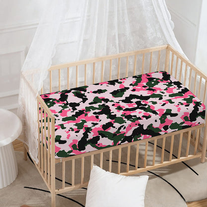 Pink Green And Black Camouflage Print Baby Crib Sheet