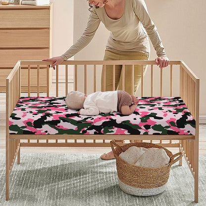 Pink Green And Black Camouflage Print Baby Crib Sheet