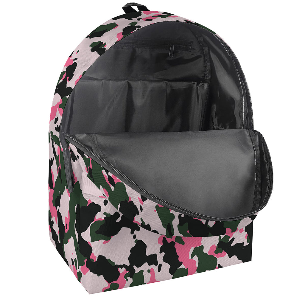 Pink Green And Black Camouflage Print Backpack