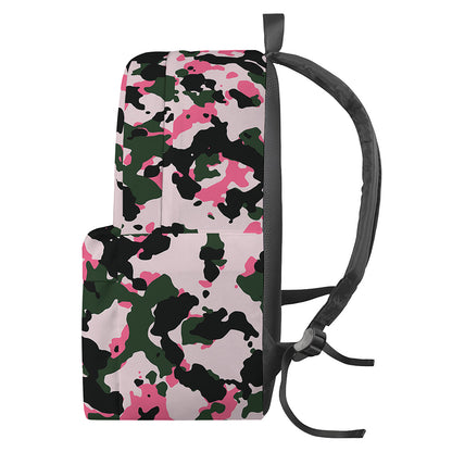 Pink Green And Black Camouflage Print Backpack
