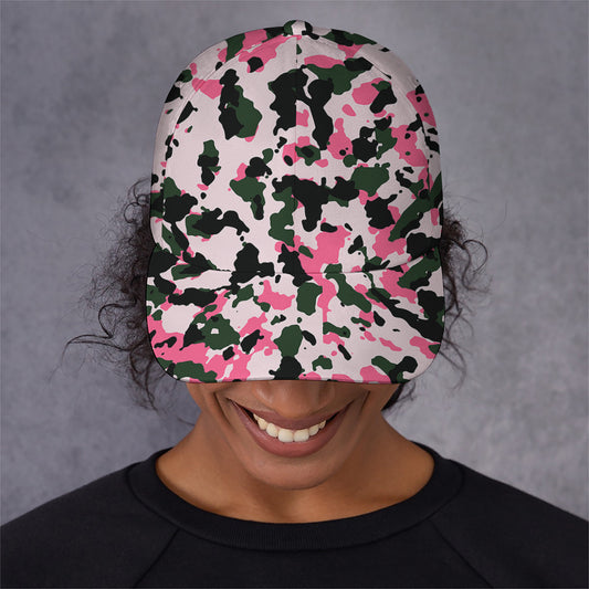 Pink Green And Black Camouflage Print Baseball Cap
