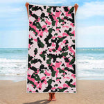 Pink Green And Black Camouflage Print Beach Towel