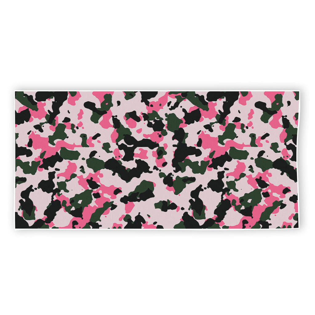Pink Green And Black Camouflage Print Beach Towel