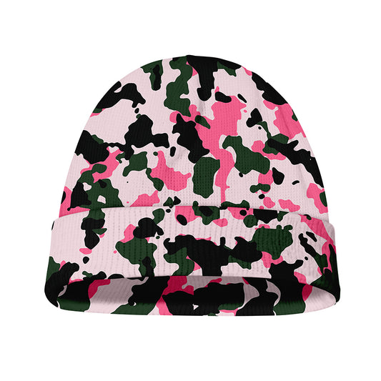 Pink Green And Black Camouflage Print Beanie