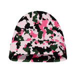 Pink Green And Black Camouflage Print Beanie