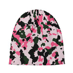 Pink Green And Black Camouflage Print Beanie