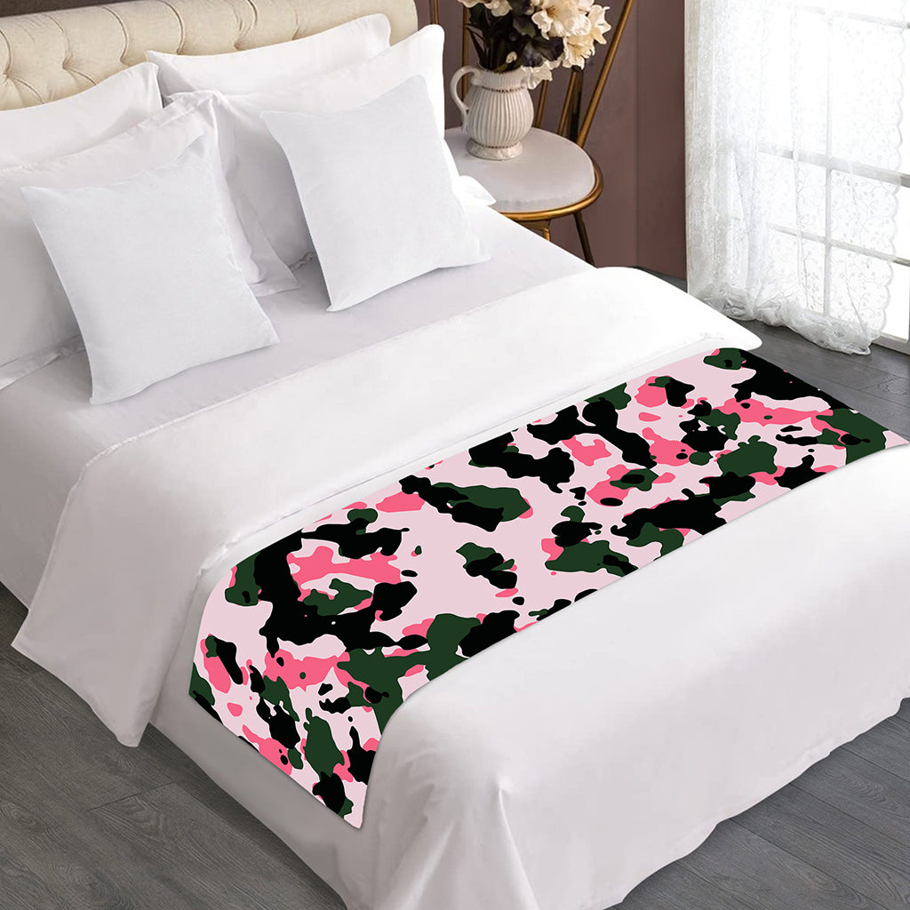 Pink Green And Black Camouflage Print Bed Runner